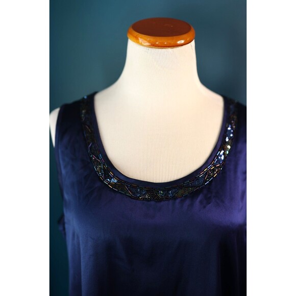 Vintage I.B. Diffusion Silk Beaded Midnight Blue Tank Top Camisole Fairy Grunge - Picture 2 of 10